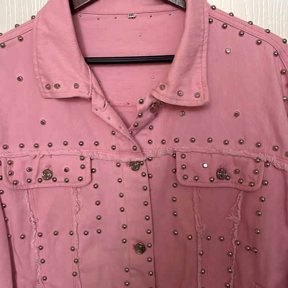 Women's Long Sleeve Rivet Studded Denim Jacket Casual Jean Coat 2XL - Picture 2 of 4